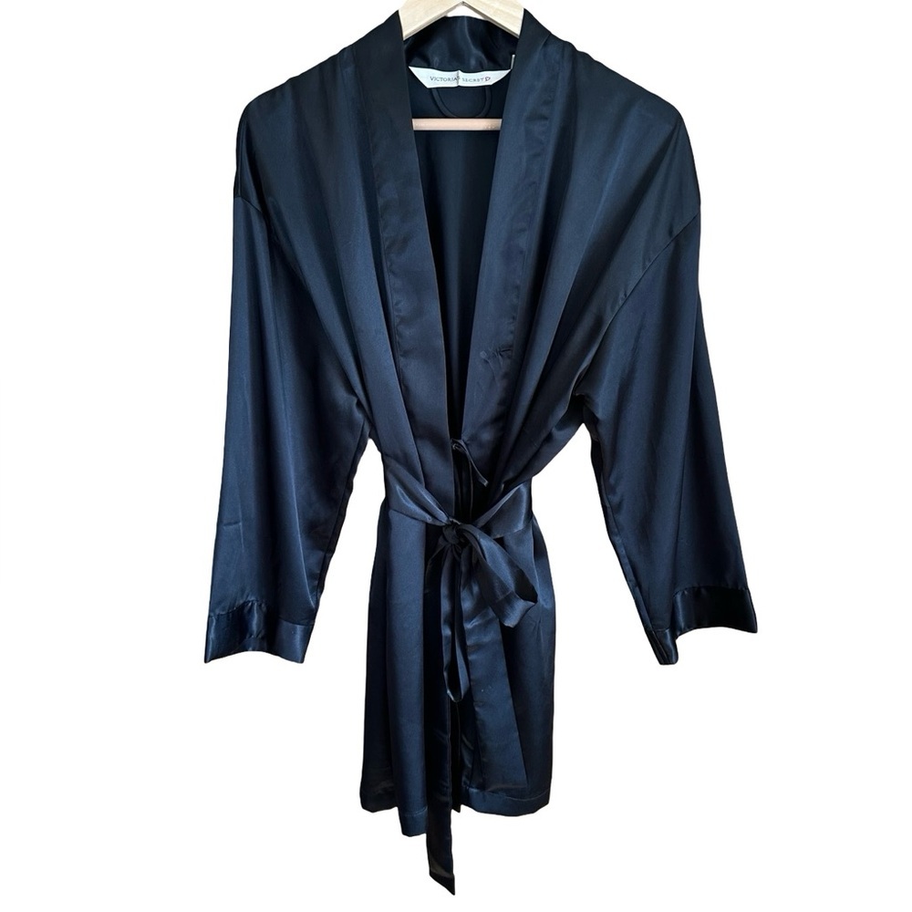 Vintage Victoria’s Secret Black Satin Belted Kimono Robe O/S